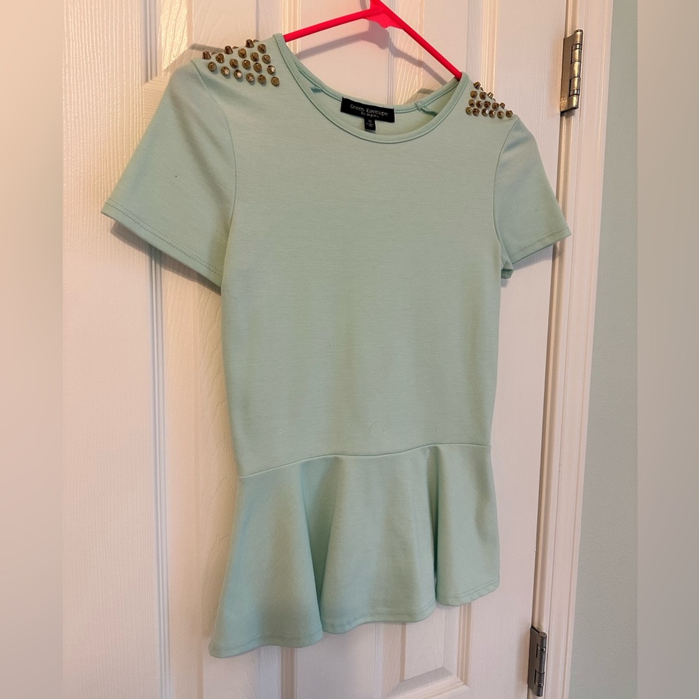 Women's Studded Peplum Mint Green Top Size Small